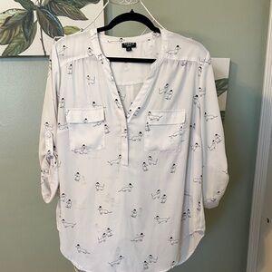 Torrid White Blouse with Black Dachshund Print